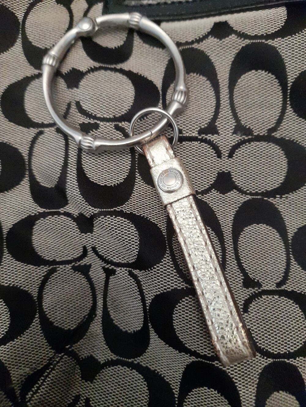 Coach Metallic Signature Leather Bag Charm Keychain